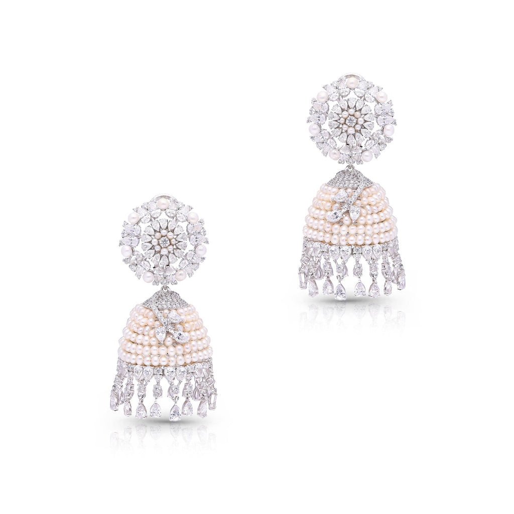 White Gold Earrings (Lotus Pearl Earrings)