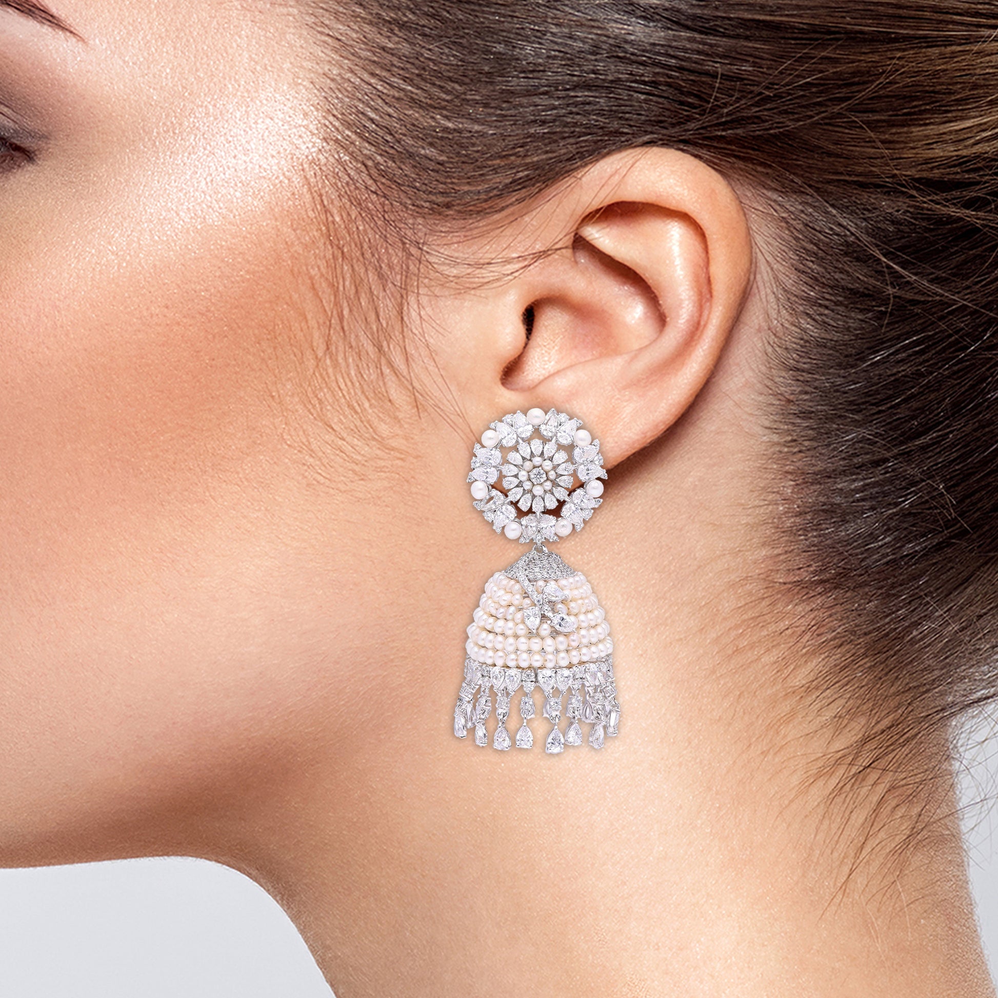 White Gold Earrings (Lotus Pearl Earrings)